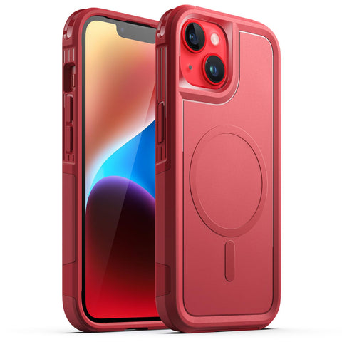 JETech Case for iPhone 14 6.1-Inch Compatible with MagSafe, Heavy Duty Dual-Layer Rugged Protection, Shockproof Protective Tough Phone Magnetic Cover (Red)
