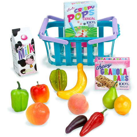 Sophia's 14 Piece Grocery Basket, Produce and Food Set for 18'' Dolls, Multicolor