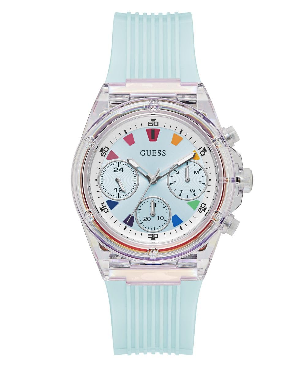 GUESS Women's 39mm Watch - Blue Strap Blue Dial Clear Case