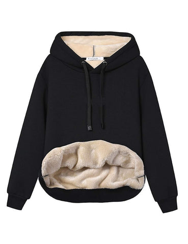 Gihuo Women's Winter Warm Hoodie Sherpa Fleece Lined Pullover Hoodie Hooded Sweatshirt Heavyweight Casual Tops(-02Black-XLarge)