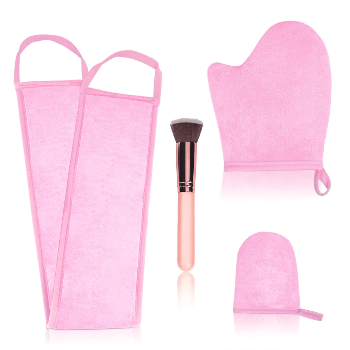 4 Pcs Self Tanner Mitt Applicator Kit - Self Tanning Mitt Glove,Self Tanner Back Applicator,Mini Face Tanner Mitt,Face Tanner Brush Soft Streak-Free Reusable & Washable for Women Girl Men (Pink)