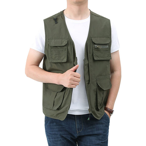 Perbai Men's Black Utility Fishing Vest Outdoor Summer Lightweight Work Photo Safari Cargo Vest(ArmyGreen-XS)