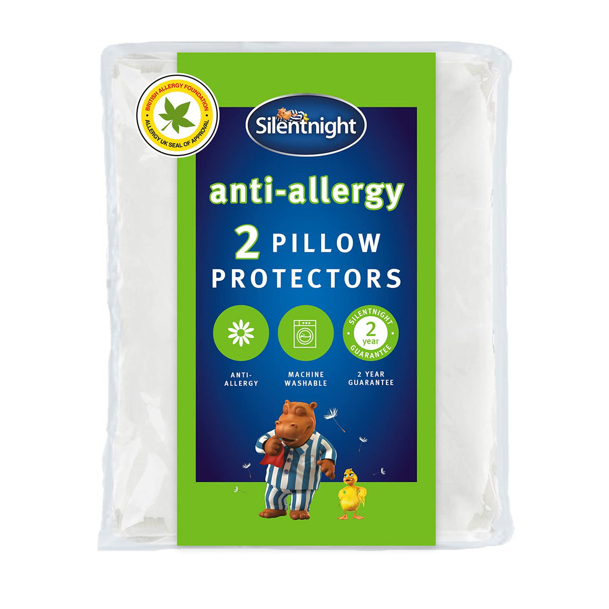 Silentnight Anti-Allergy Pillow Protectors - Pack of 2 Quilted Pillow Protectors with Anti-Allergy and Anti-Bacterial Fibres to Prevent Allergies - Machine Washable, White