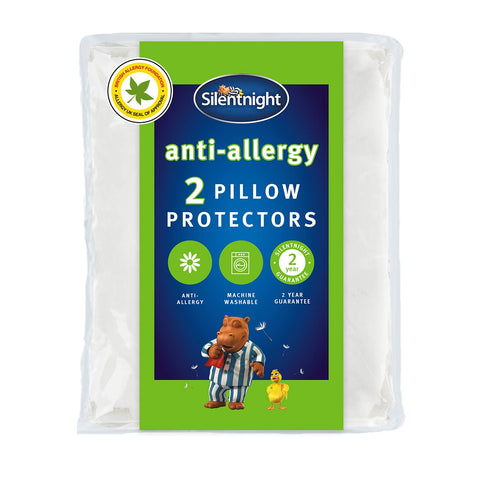 Silentnight Anti-Allergy Pillow Protectors - Pack of 2 Quilted Pillow Protectors with Anti-Allergy and Anti-Bacterial Fibres to Prevent Allergies - Machine Washable, White