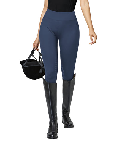 QUEENIEKE Women's Equestrian Breeches with Silicone Full Seat Horse Riding Tights with Pockets Tummy Control Dark Blue L