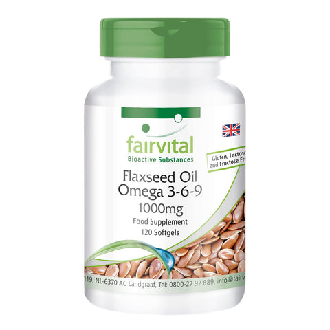 Fairvital | Flaxseed Oil Softgels - 120 Count - Omega 3 6 9 with High Strength Alpha Linolenic Acid (ALA) - Cold Pressed Supplement - Made in Germany