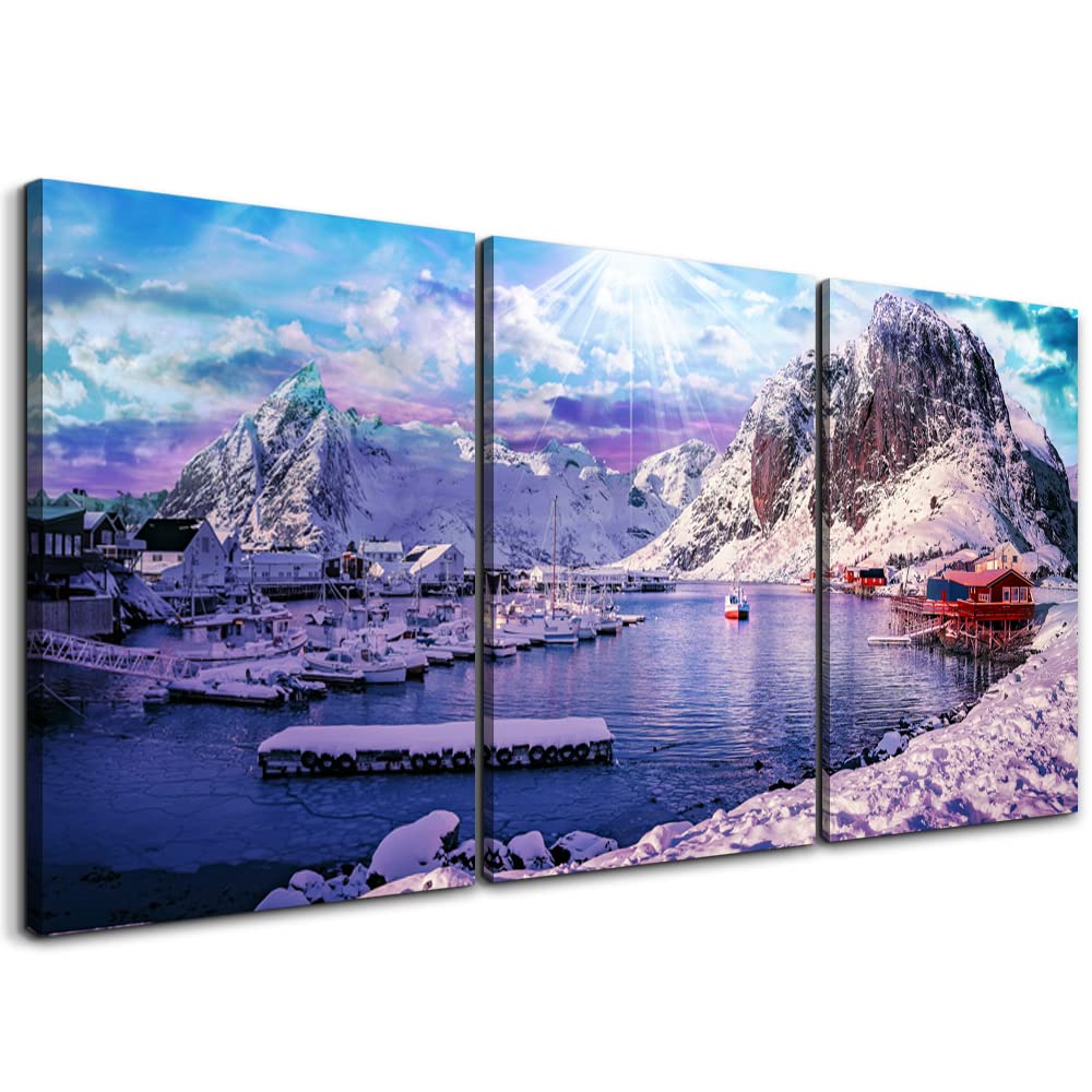 Canvas Wall Art For Living Room Family Wall Decor For Bedroom Modern Bathroom Wall Decorations Painting Snow Mountain Scenery Blue Canvas Pictures Artwork Canvas Art Prints Kitchen Home Decor 3 Piece