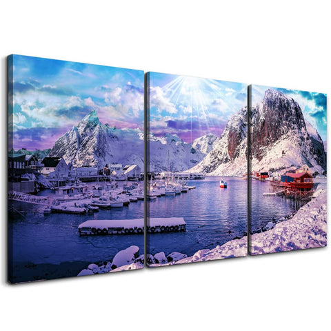 Canvas Wall Art For Living Room Family Wall Decor For Bedroom Modern Bathroom Wall Decorations Painting Snow Mountain Scenery Blue Canvas Pictures Artwork Canvas Art Prints Kitchen Home Decor 3 Piece