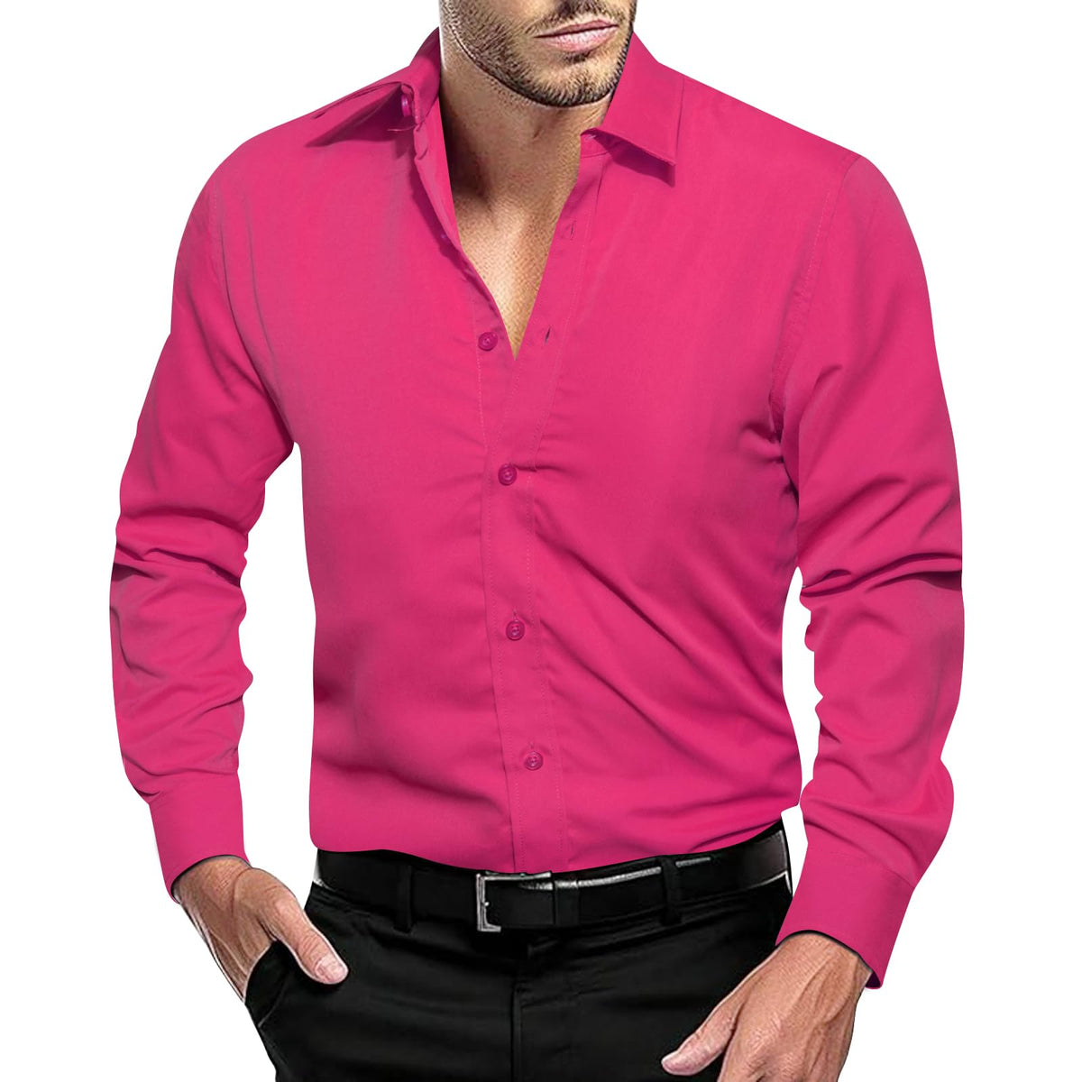 Dubulle Mens Long Sleeve Dress Shirt Floral Paisley Casual Button Down Shirts for Men Wedding Suit,Hot Pink,Medium