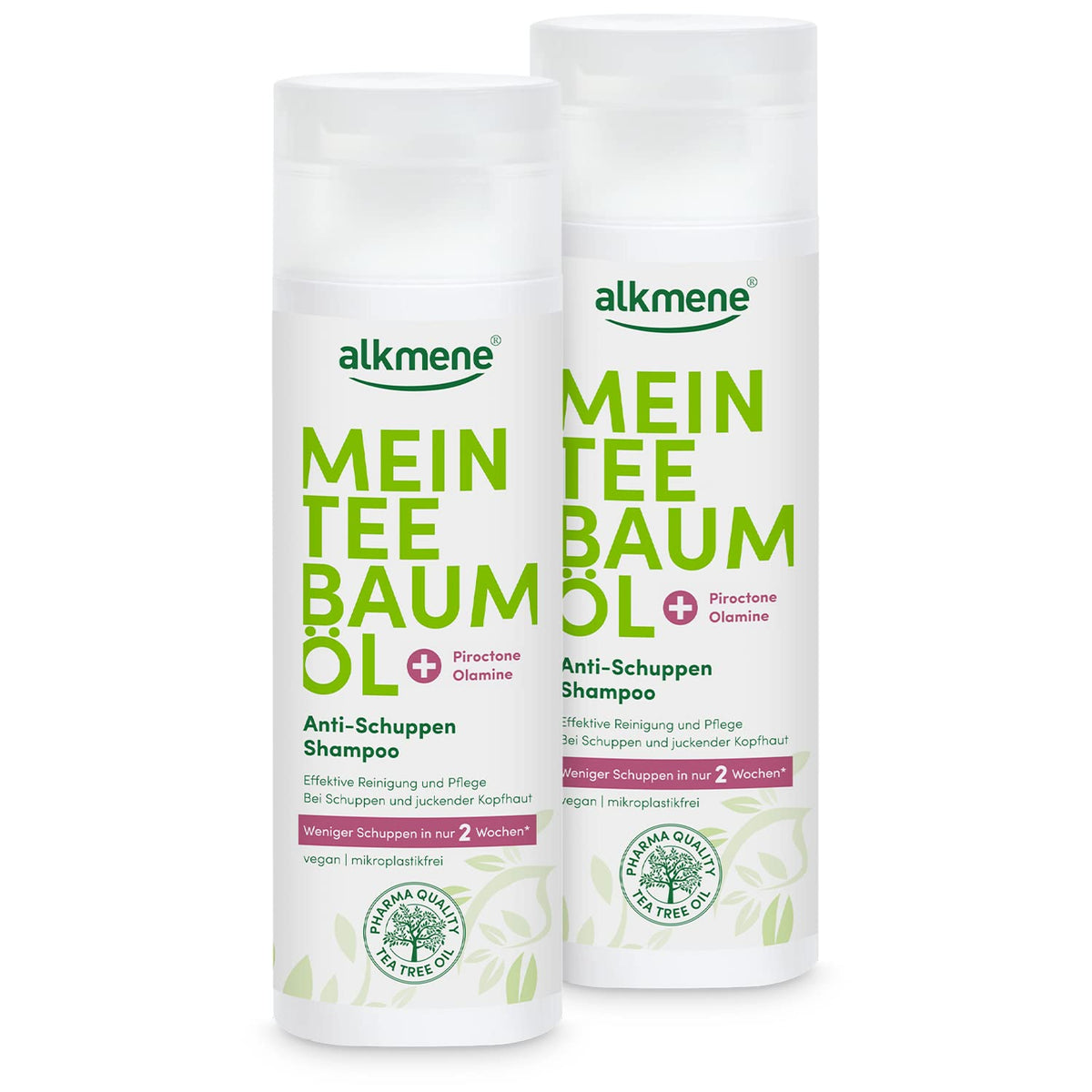 alkmene tea tree oil anti-dandruff shampoo - Reduces dandruff in only two weeks - vegan hair shampoo without silicones, parabens & mineral oil - anti dandruff shampoo in a pack of 2 (2x 200 ml)