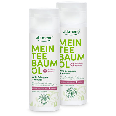 alkmene tea tree oil anti-dandruff shampoo - Reduces dandruff in only two weeks - vegan hair shampoo without silicones, parabens & mineral oil - anti dandruff shampoo in a pack of 2 (2x 200 ml)
