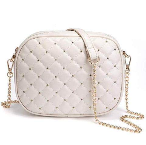 Womens Off White Shoulder Cross Body Bags - Soft Quilted PU Leather Handbags Satchels for Teens - Mini Cute Pocketbook Purse for Women and Girls