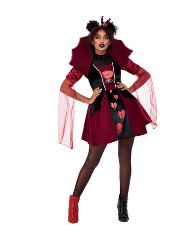 Smiffys Queen of Broken Hearts Costume, Red Dress & Headband, Halloween Twisted Fairytale Fancy Dress, Storybook Character Dress Up Costumes