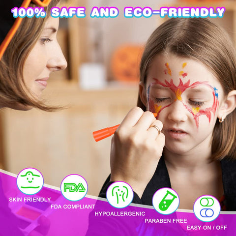 AOOWU Glow UV Neon Glow Face Paint Crayons Kit, 6 Colors Safe Non-Toxic UV Glow Neon Face and Body Crayons for Adults Kids Halloween Makeup Party Cosplay - Fluorescent Brightest Glow under UV!