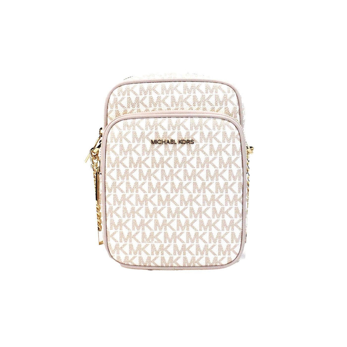 Michael Kors Jet Set Travel Medium Logo Crossbody Bag in Optic White and Rose Gold