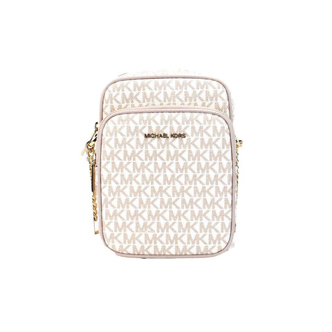 Michael Kors Jet Set Travel Medium Logo Crossbody Bag in Optic White and Rose Gold