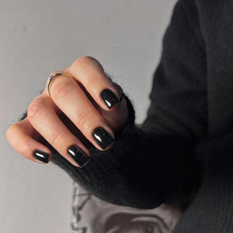 Black Press On Nails Short Square, Natural Short Gel Nails Glue on Fall Colors 2024 Trendy Acrylic Nails Press ons Featured Protective Coat Thick Reusable Fake Nails 24Pcs Short Coffin Nails