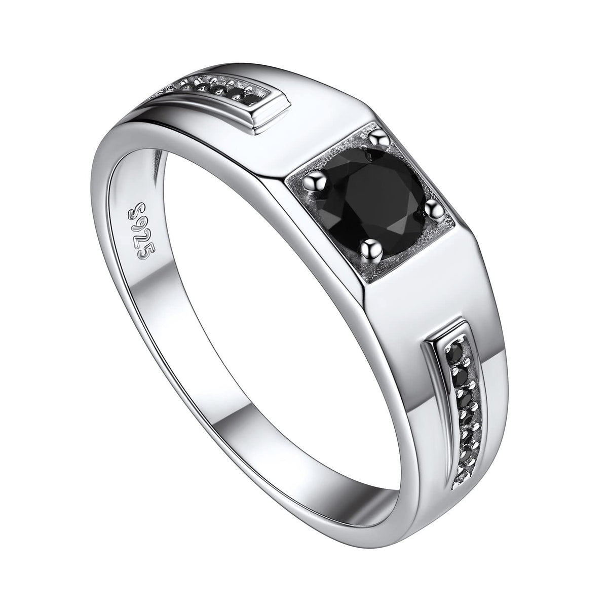 Suplight Men's Wedding Band Engagement Rings, 925 Sterling Silver Cubic Zirconia Black Onyx Stone Ring 6mm (with Gift Box), Zirconia,Sterling Silver, Cubic Zirconia