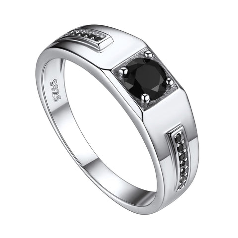 Suplight Men's Wedding Band Engagement Rings, 925 Sterling Silver Cubic Zirconia Black Onyx Stone Ring 6mm (with Gift Box), Zirconia,Sterling Silver, Cubic Zirconia