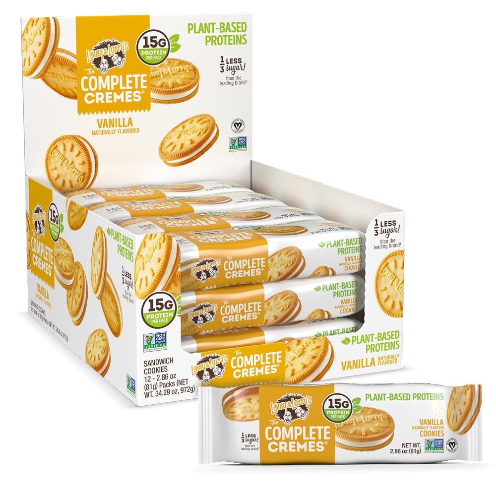 Lenny & Larry's The Complete CremesÂ®, Sandwich Cookies, Vanilla, Vegan, 5g Plant Protein, 6 Cookies Per Pack (Box of 12)