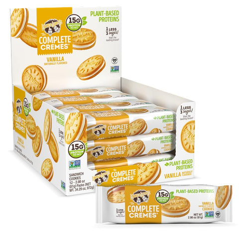 Lenny & Larry's The Complete CremesÂ®, Sandwich Cookies, Vanilla, Vegan, 5g Plant Protein, 6 Cookies Per Pack (Box of 12)