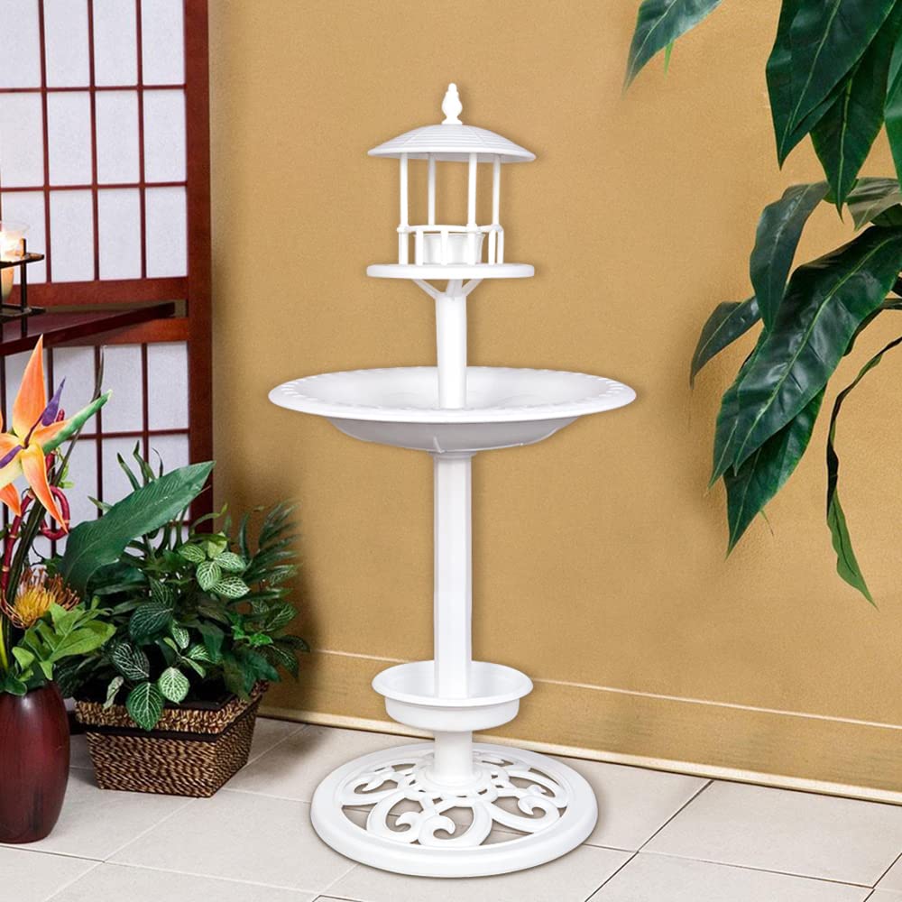 Bird Bath for Outdoor Stand Bird Feeder with Planter in Plastic for Garden Lawn Backyard Patio Balcony Decor with 27.5â€ Height