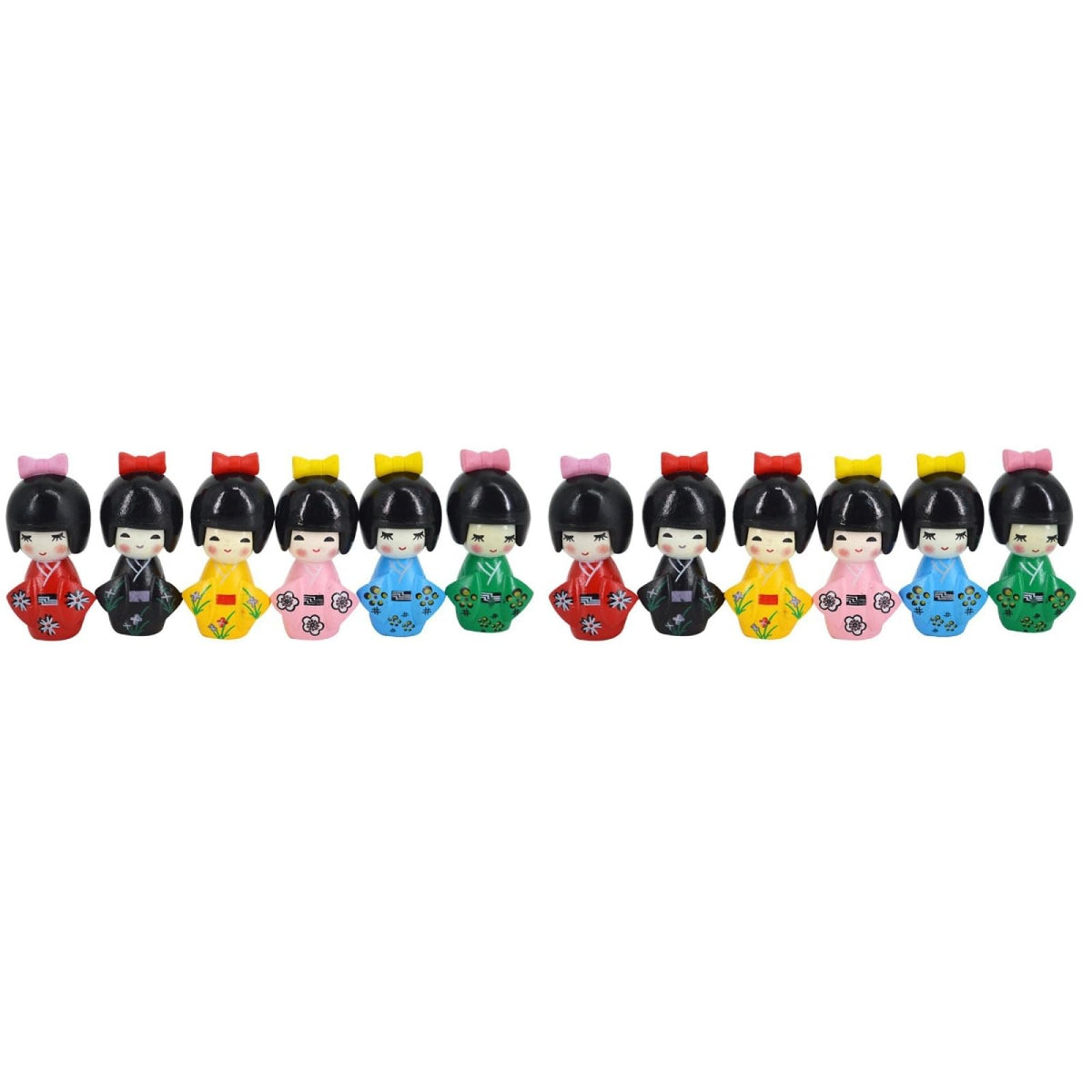 Amosfun 12pcs Japanese Doll Kimono Doll Traditional Kokeshi Doll Asian Folk Figurines Girl Kimono Wooden Kokeshi Toy for Home Office Desk Table