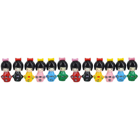 Amosfun 12pcs Japanese Doll Kimono Doll Traditional Kokeshi Doll Asian Folk Figurines Girl Kimono Wooden Kokeshi Toy for Home Office Desk Table