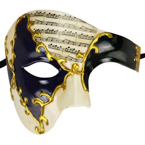 Vintage Design Half Face Men's Phantom Of The Opera Venetian Carnival Masquerade Mask (Beige&Blue+black 1)