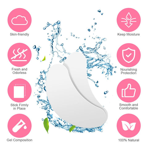 URAQT Eye Gel Pads, 50 Pairs Eyelash Extension Pads Lint Free Eye Lash Patches with 10 Eyelash Brush, Under Eye Gel Pads Premium Eyelash Pads for Pro Salon and Individual Eyelash Extension