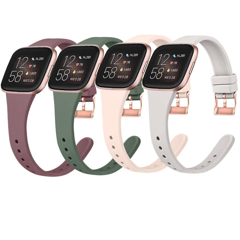 Tobfit Watch Bands Compatible with Fitbit Versa 2, Silicone Slim Straps Wristbands Replacement for Fitbit Versa 2 / Versa/Versa Lite/SE Women Men, Small (Pink Sand/Starlight/Mauve/Sage Green)