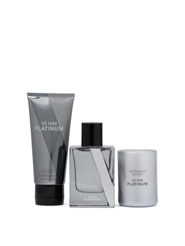 Victoria's Secret Platinum 3 Piece Luxe Fragrance Gift Set: 1.7 oz. Cologne, Travel Lotion, & Candle