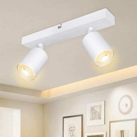 Dehobo Spotlight Rails and Rails, Double GU10 Modern Adjustable Ceiling Spotlights, Matt White, Without Bulbs, 2 Spotlights for Kitchen, Bedroom, Living Room, Hallway, Dining Room
