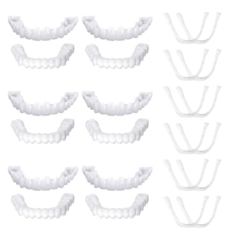 Koorium 6 Pairs Instant Silicone Clip in Veneers Teeth Fake Teeth Top and Bottom Set, Snap on Dentures Confident Enhancer Temporary Tooth Set for Teeth Whitening for Men and Women