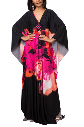 YouKD Summer Floral Loose Caftan Boho Beach Bikini Cover Up Dress Maxi Robe for Women