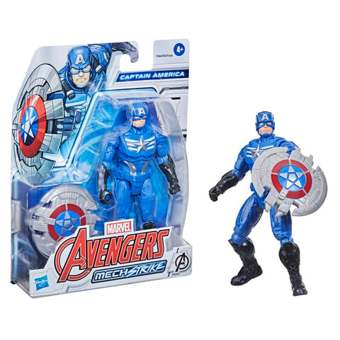 Avengers Marvel Mech Strike 6-inch Scale Action Figure Toy Captain America with Compatible Mech Battle Accessory, for Kids Ages 4 and Up, Black