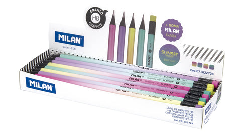 MILAN Sunset HB Graphite Pencils Basswood Black with Eraser Assorted Colors