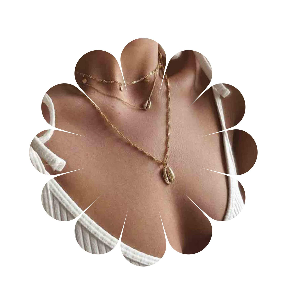 Yheakne Boho Coin Disc Necklace Choker Gold Layered Shell Pendant Necklace Vintage Seashell Necklace Retro Singapore Chain Necklace Jewelry for Women and Girls Gifts