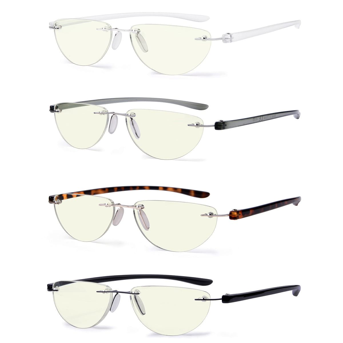 Eyekepper 4-pack Rimless Reading Glasses Blue Light Blocking Women Men Half Moon Readers +0.75