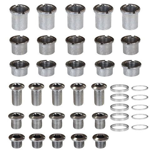 Albedel 5 pcs for each Single/Double/Triple Chainring Bolts Screws Disc Crankset Nuts Chainwheel + 10 pcs Washers Fit for Road Bike Mountain Bike MTB (25 pcs)