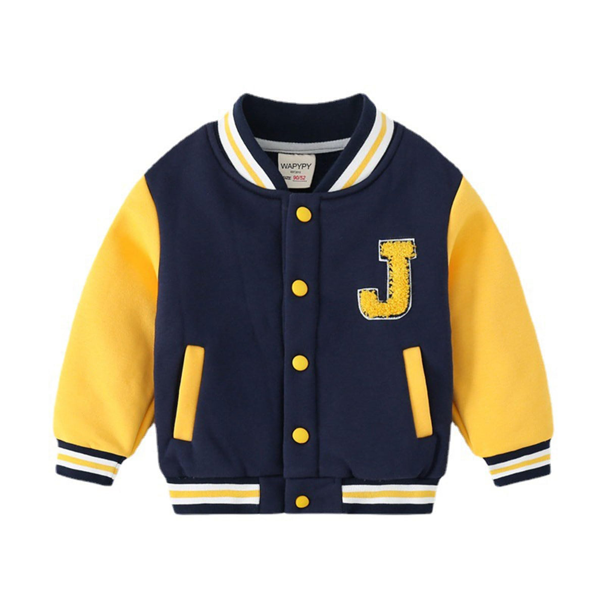 Volunboy Toddler Boys Baseball Jacket Kids Varsity Letteman Fall Winter Fleece Bomber Outerwear (Yellow, 18-24 Months)