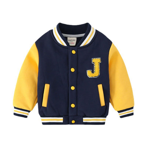 Volunboy Toddler Boys Baseball Jacket Kids Varsity Letteman Fall Winter Fleece Bomber Outerwear (Yellow, 18-24 Months)