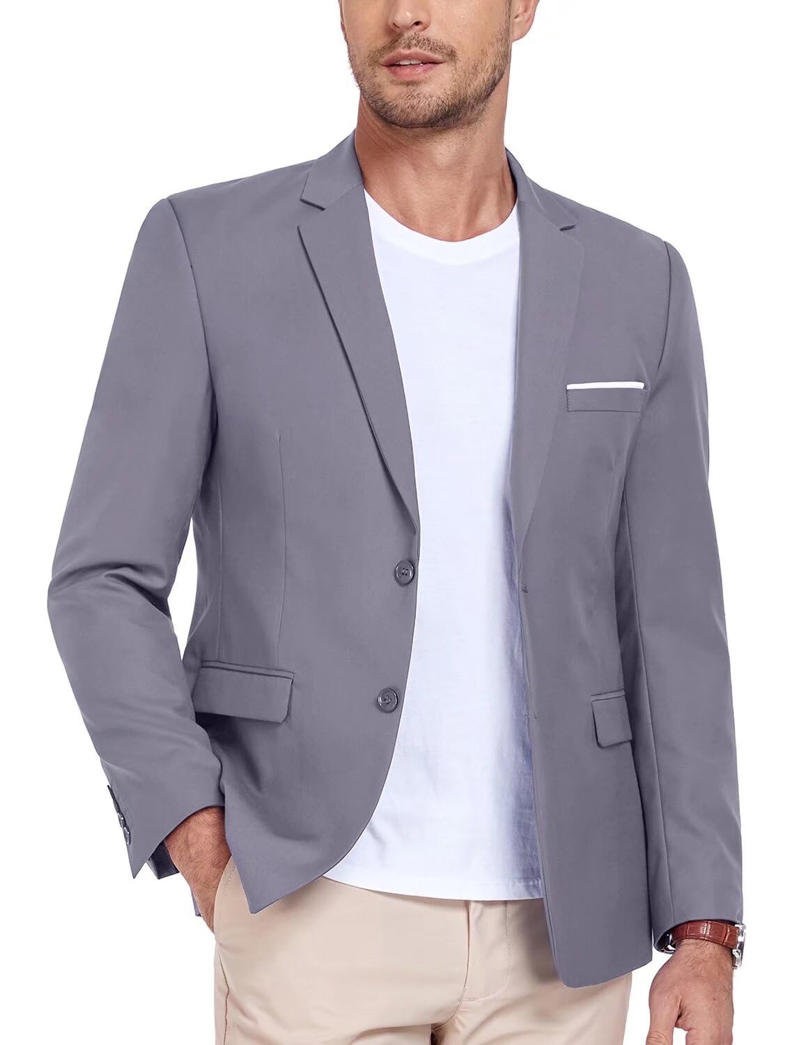 Mens Casual Sports Coat Light Grey Suit Jacket Business Solid Big and Tall Blazer for Men Prom Christmas Halloween Tuxedo XL