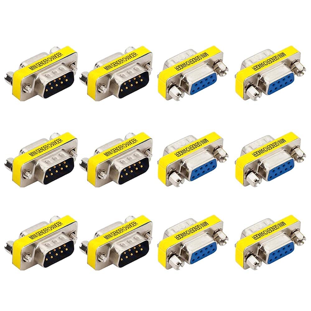 GTIWUNG Slimline Serial DB9 Gender Changer, DB9 Null Modem Female to Female Male to Male Slimline Data Transfer Serial Port Adapter 12 Pack