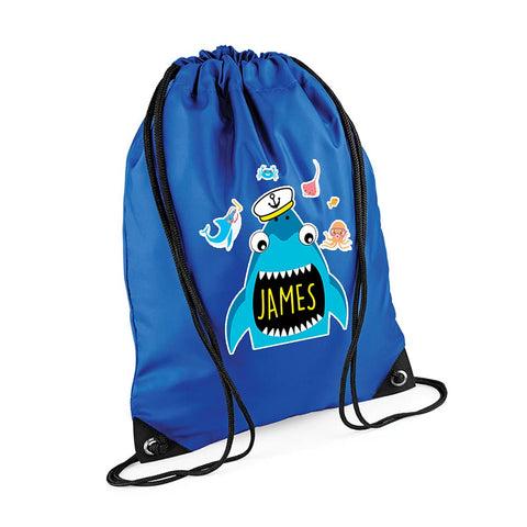 Giftme Personalised Funny Captain Sailor Whale/Shark Fish ANY NAME Gift for Kids-Boys Toddlers Birthday Back To School Drawstring Bag, PE Gym Kit, Swimming Rucksack. (Bright Royal), 45 x 33 cm