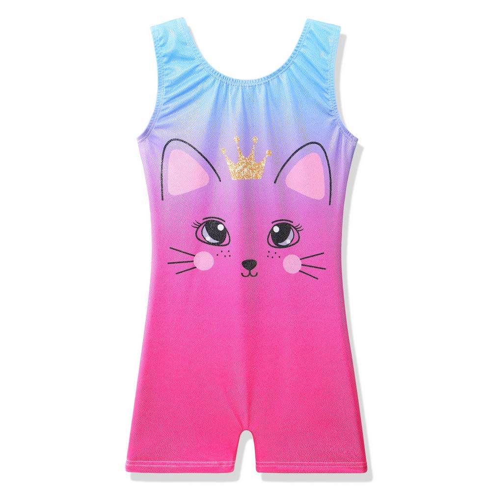 BAOHULU Gymnastics Leotards for Girls Kids Sparkle Tank Biketards with Shorts Dance Outfit B234_PinkCat_120