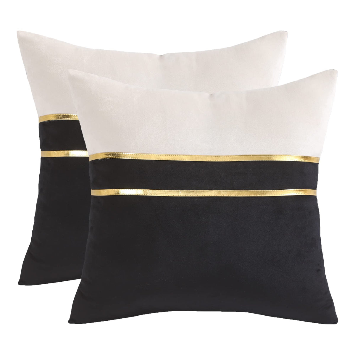 Tosleo Black Velvet Splicing Throw Pillow Covers 16x16 Inche Pack of 2 with Gold Leather Soft Decorative Pillow Cover Farmhouse Couch Pillow Case Square Cushion Case