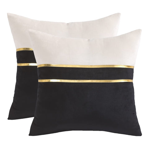 Tosleo Black Velvet Splicing Throw Pillow Covers 16x16 Inche Pack of 2 with Gold Leather Soft Decorative Pillow Cover Farmhouse Couch Pillow Case Square Cushion Case