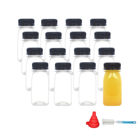 ZMCYN 16 Pack 4oz/120ml Plastic Juice Bottles with Lids, Reusable Shot Bottles Mini Empty Juicing bottles, Small Beverage Drink bottles for Mini Fridge, Juices, Water