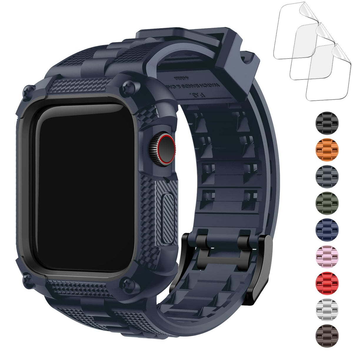 Fullmosa Compatible with Apple Watch Straps 45mm with Bumper Case, Rugged iWatch Replacement Bands with Screen Protector for Apple Watch Series 9/8/7, Blue